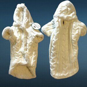 Huggle Hounds white cable knit dog hoodie